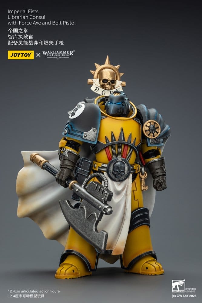 Warhammer Imperial Fists Action Figure Librarian Consulwith Force Axe and Bolt Pistol 12 cm