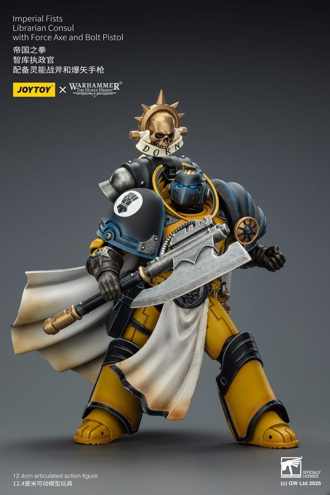 Warhammer Imperial Fists Action Figure Librarian Consulwith Force Axe and Bolt Pistol 12 cm