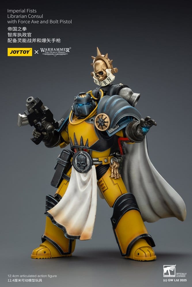 Warhammer Imperial Fists Action Figure Librarian Consulwith Force Axe and Bolt Pistol 12 cm