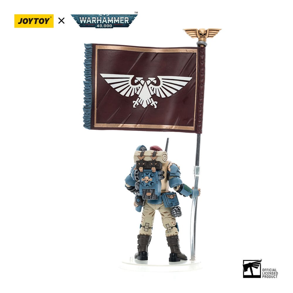 Warhammer 40k Action Figure 1/18 Astra Militarum Tempestus Scions Command Squad 55th Kappic Eagles Banner Bearer 12 cm