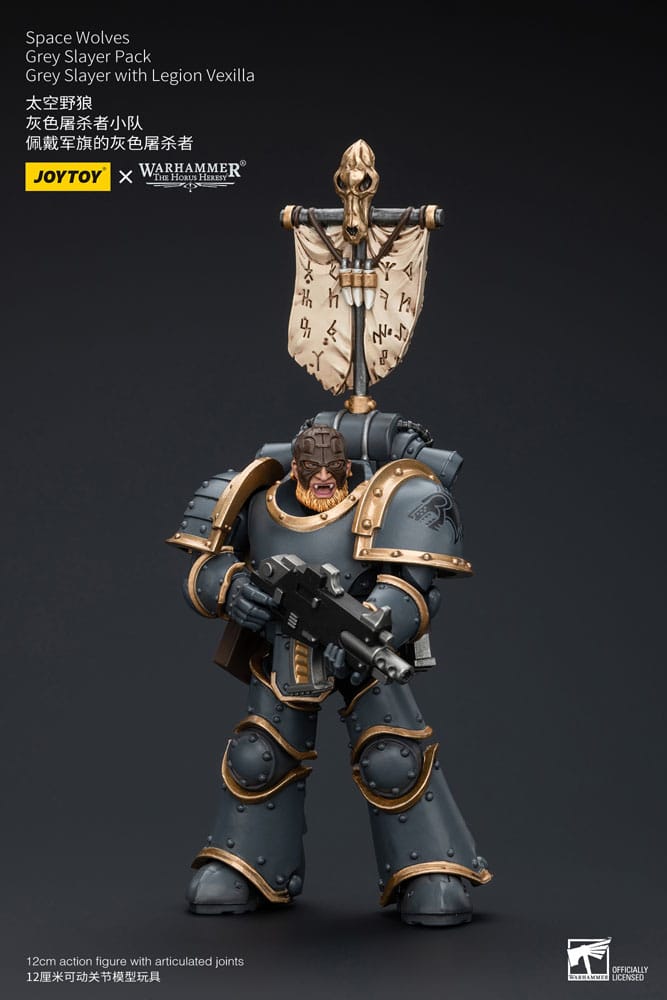 Warhammer The Horus Heresy Action Figure 1/18 Space Wolves Gray Slayer Pack Gray Slayer With Legion Vexilla 12 cm