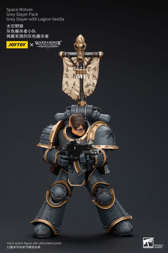 Warhammer The Horus Heresy Action Figure 1/18 Space Wolves Gray Slayer Pack Gray Slayer With Legion Vexilla 12 cm