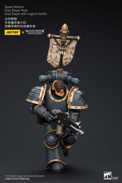 Warhammer The Horus Heresy Action Figure 1/18 Space Wolves Gray Slayer Pack Gray Slayer With Legion Vexilla 12 cm