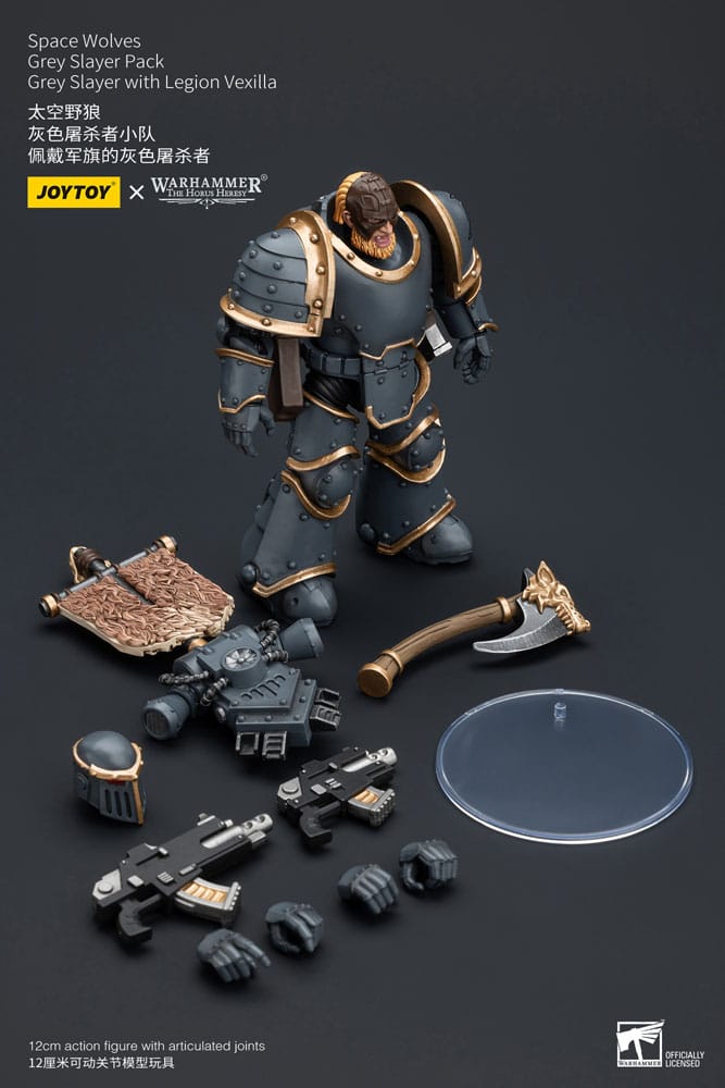 Warhammer The Horus Heresy Action Figure 1/18 Space Wolves Grey Slayer Pack Grey Slayer With Legion Vexilla 12 cm