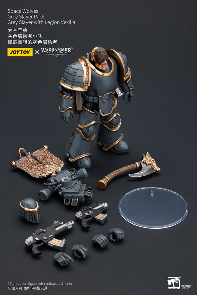 Warhammer The Horus Heresy Action Figure 1/18 Space Wolves Gray Slayer Pack Gray Slayer With Legion Vexilla 12 cm