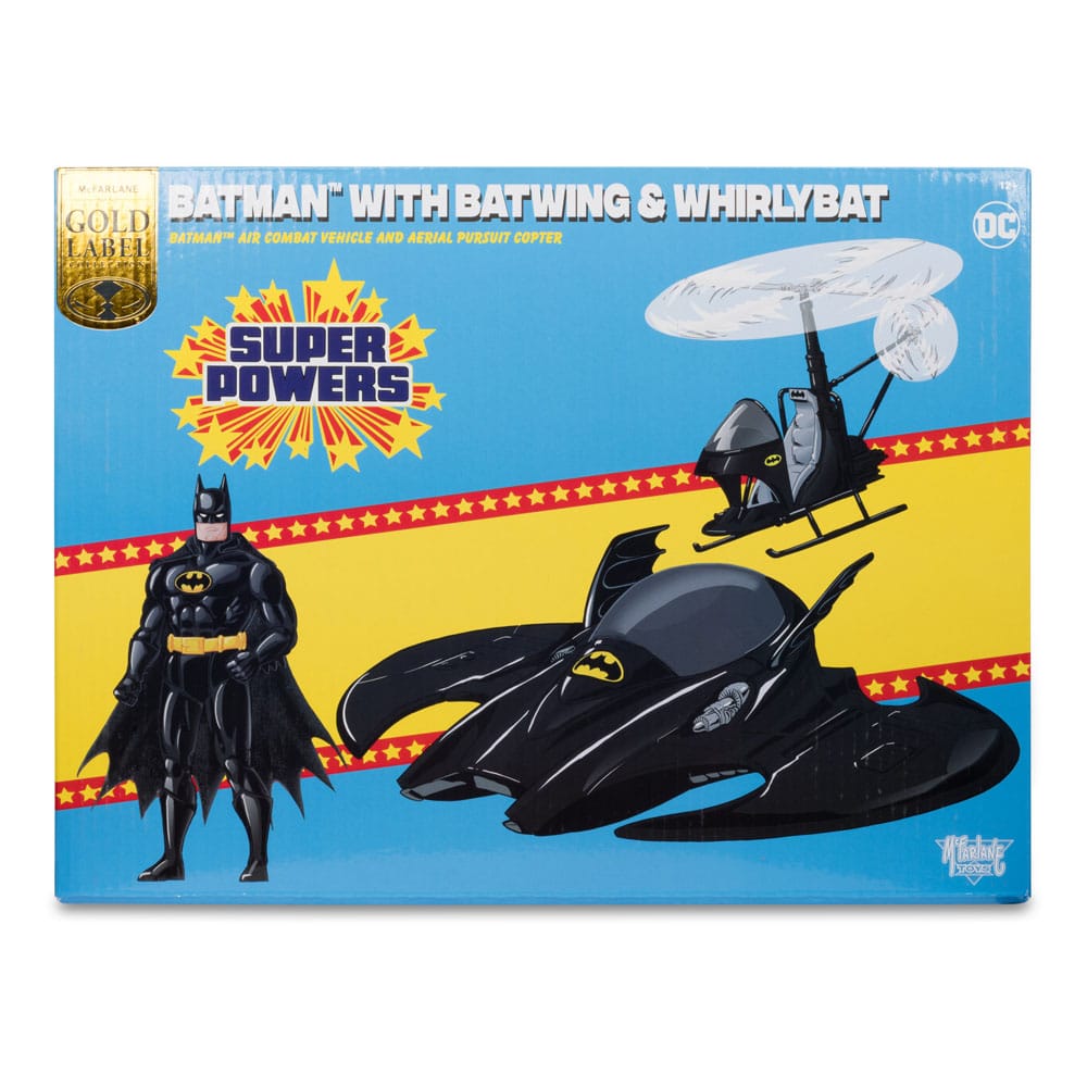 DC Direct Super Powers Action Figure Pack of 3 Batman (Black Suit), The Whirly & The Batwing (Black) (Gold Label) (SDCC) 13 cm