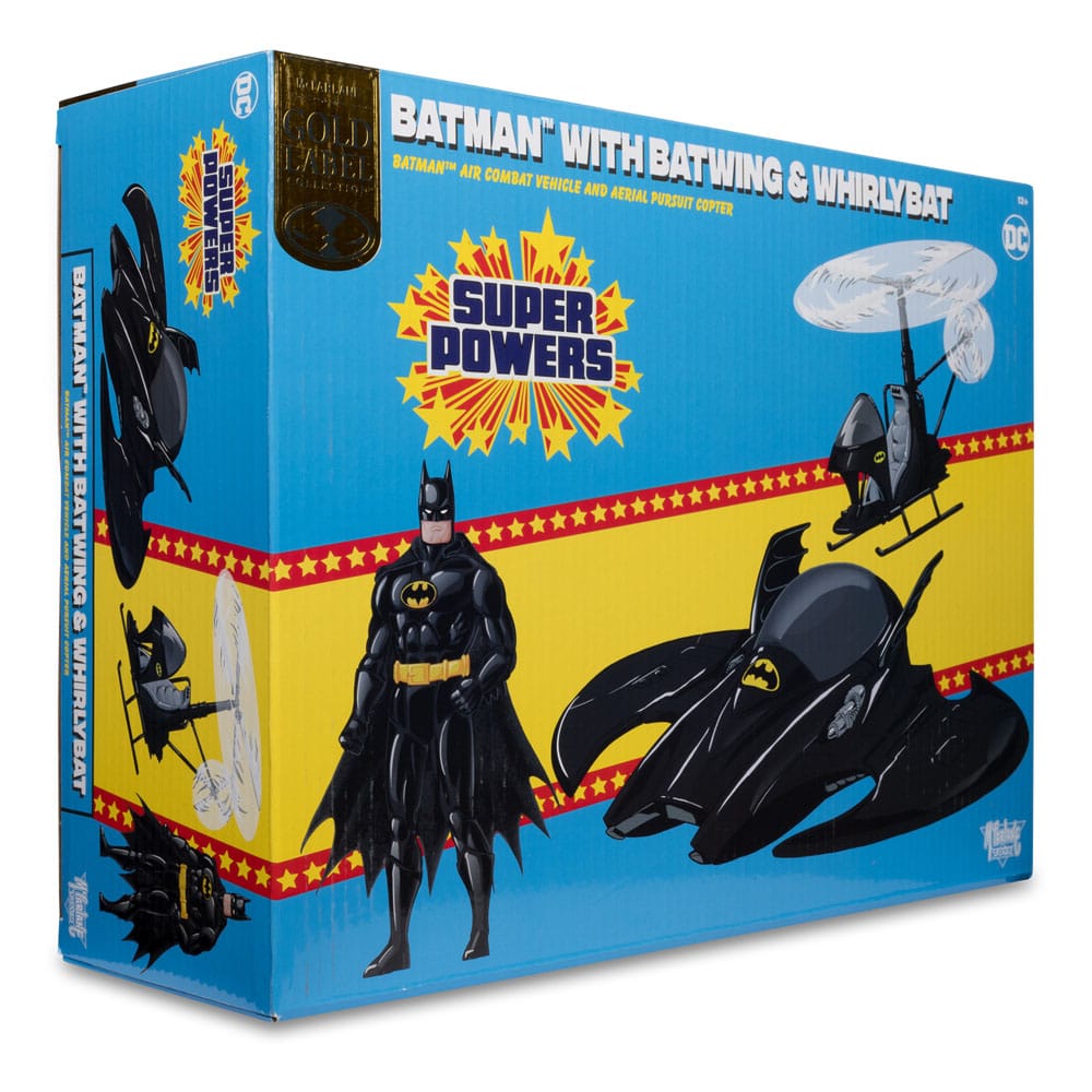 DC Direct Super Powers Action Figure Pack of 3 Batman (Black Suit), The Whirly & The Batwing (Black) (Gold Label) (SDCC) 13 cm