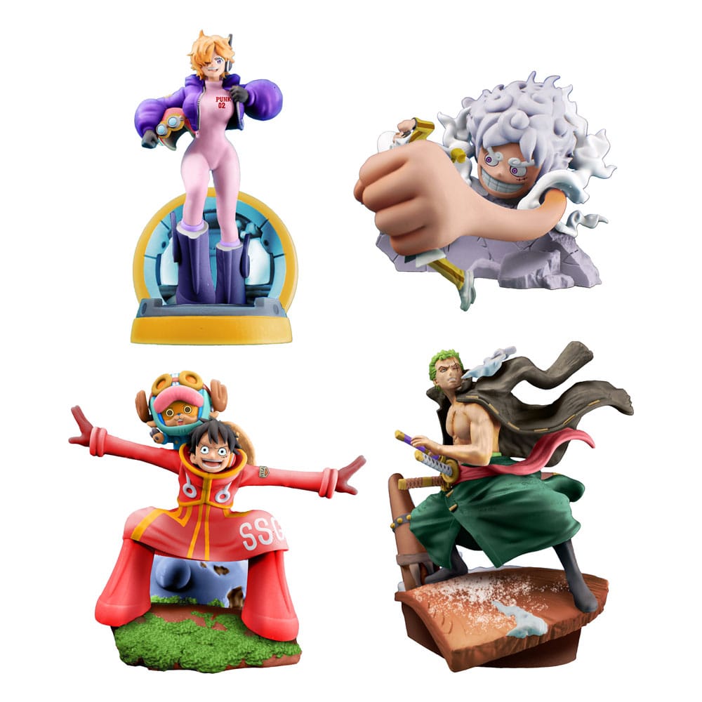One Piece Petitrama PVC Mini Statue Logbox Re Birth Egghead 4-Set 9 cm
