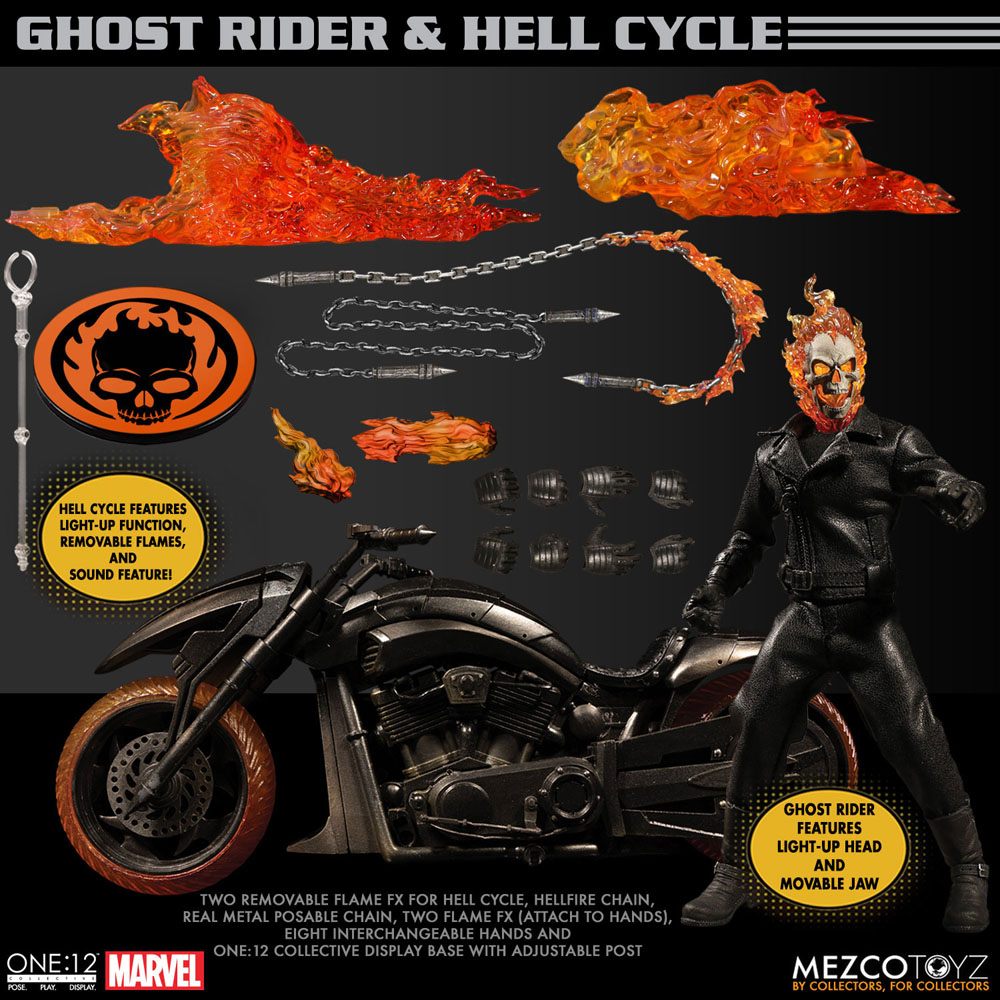 Ghost Rider Action Figure & Vehicle with Sound & Light Up 1/12 Ghost Rider & Hell Cycle