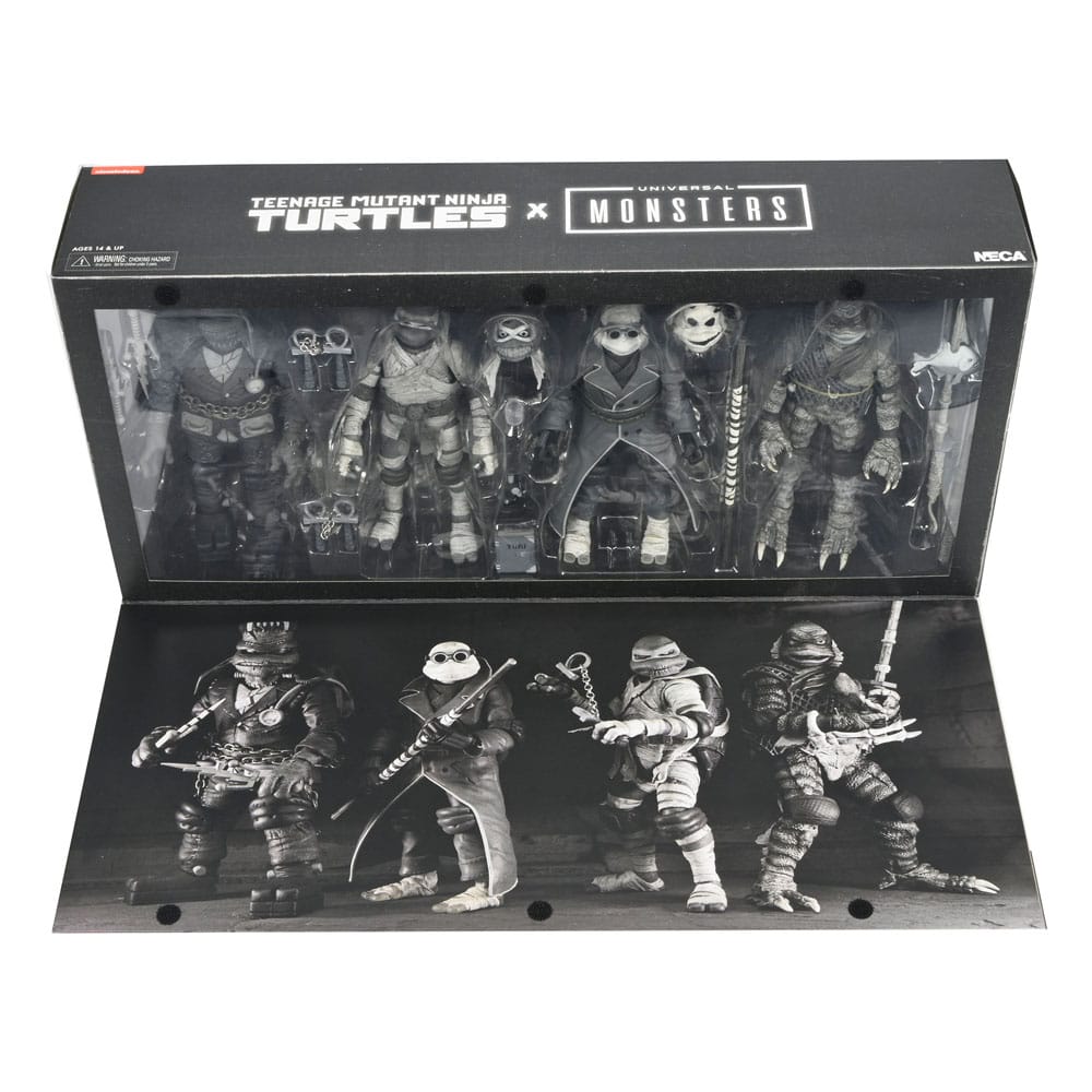 Universal Monsters x Teenage Mutant Ninja Turtles Action Figures 4-Pack Turtles Black &amp; White 18 cm