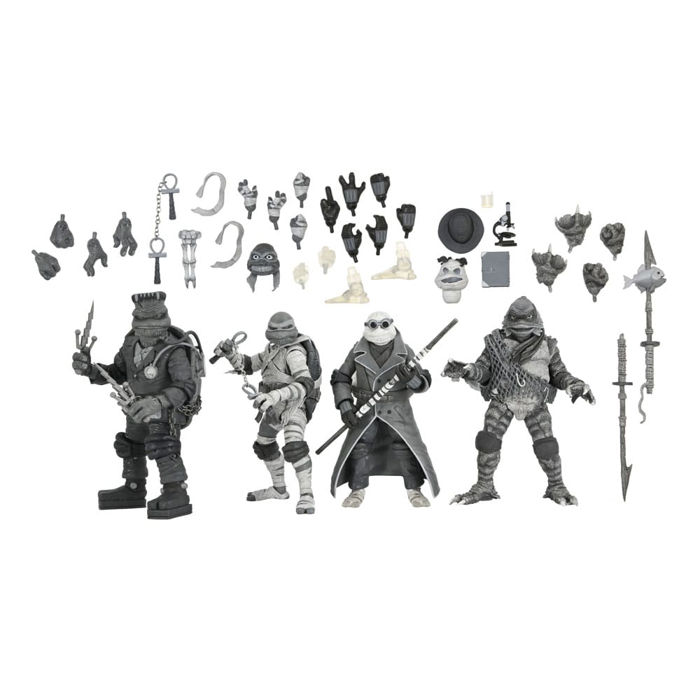 Universal Monsters x Teenage Mutant Ninja Turtles Action Figures 4-Pack Turtles Black &amp; White 18 cm