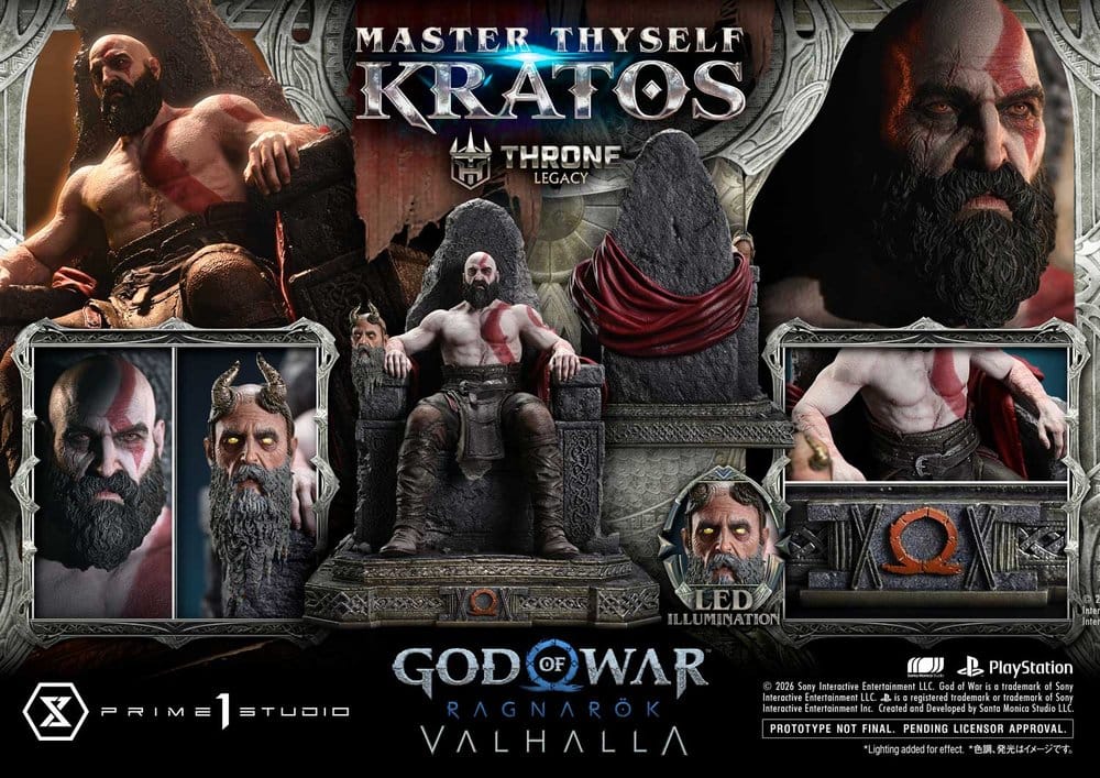 Throne Legacy God of War Series Statue 1/3 Ragnarok Master Thyself Kratos Bonus Version 67 cm