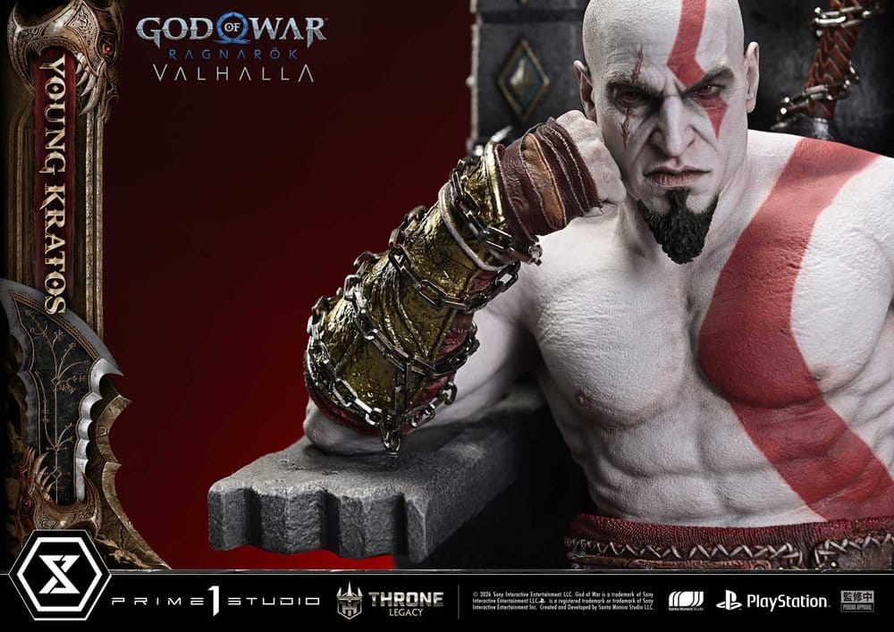 Throne Legacy God of War Series Statue 1/3 Ragnarok Young Thyself Kratos 91 cm