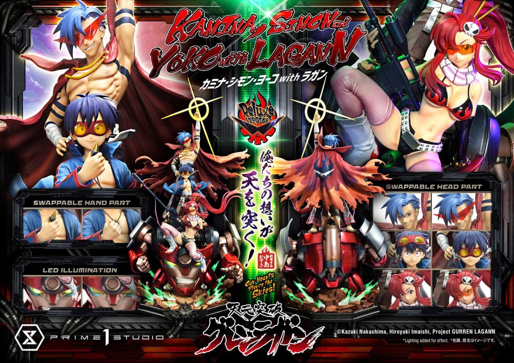 Gurren Lagann Ultimate Premium Masterline Series Statue 1/4 Kamina, Simon &amp; Yoko with Lagann Deluxe Version 97 cm