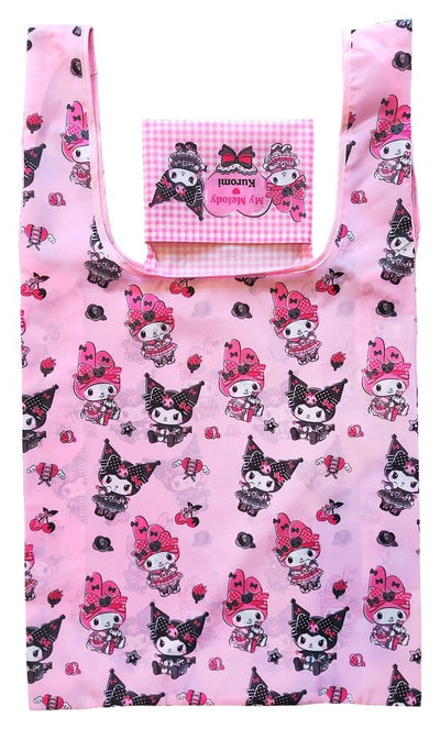 Sanrio Pink Black Party Series Tote Bag Kuromi & My Melody Foldable