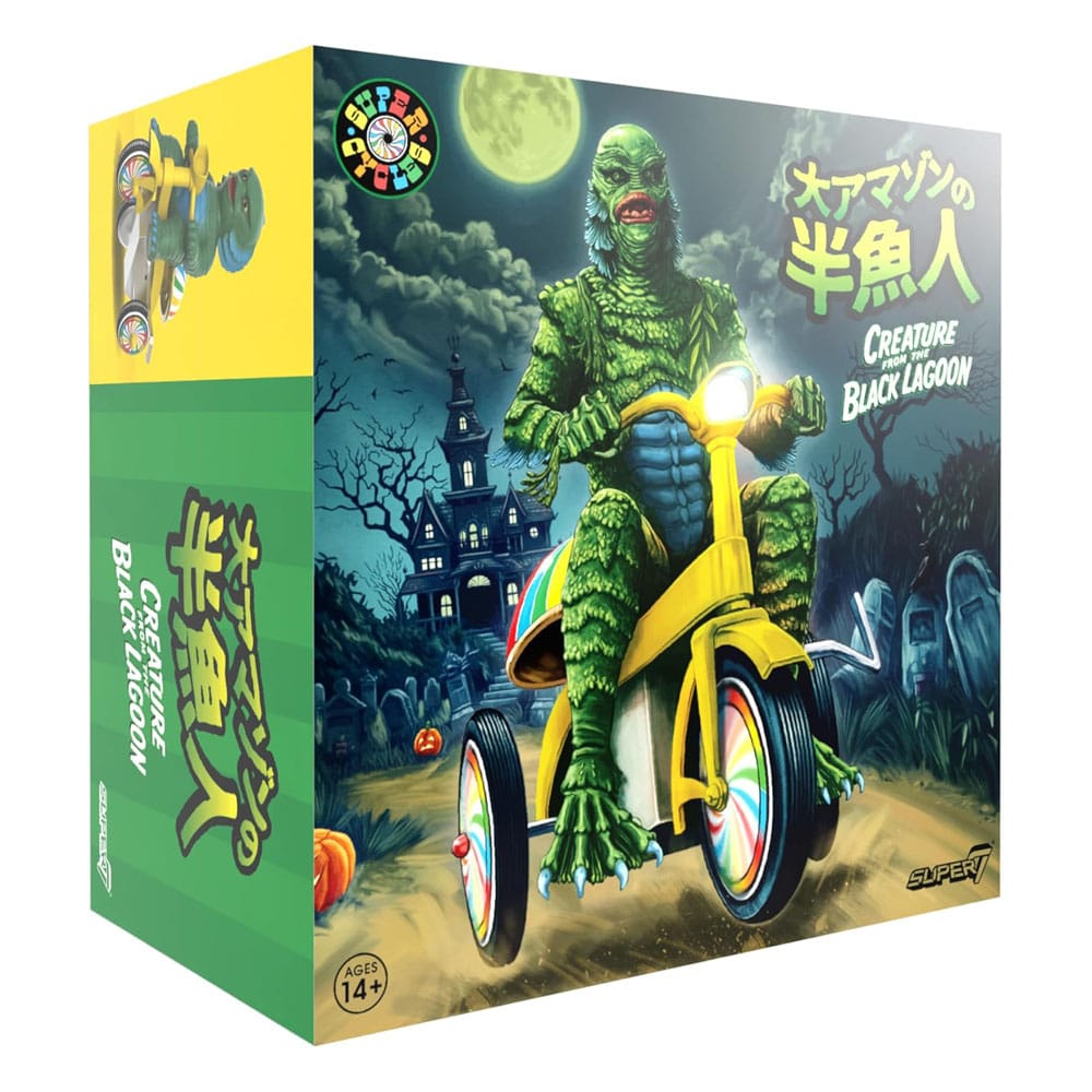 Universal Monsters Super Cycles Action Figure Creature from the Black Lagoon (Dark Green with Yellow Trike) 13 cm