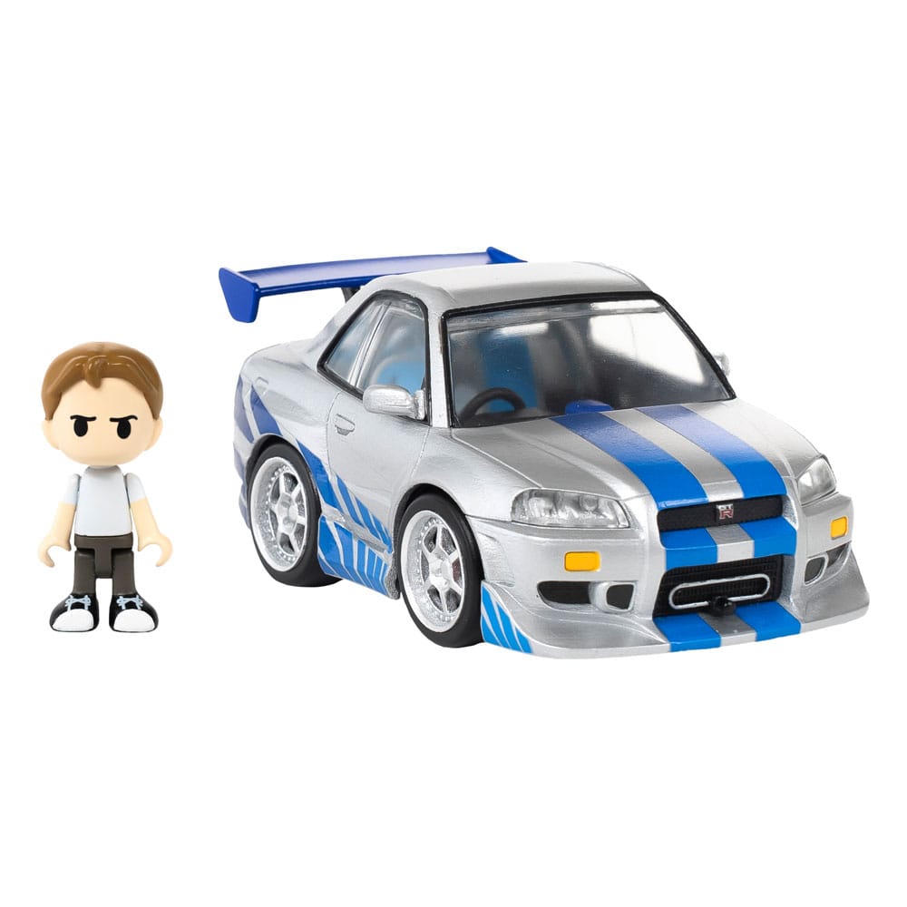 Fast &amp; Furious Q-Village Vehicle with mini-figure Nissan Skyline GT-R (R34) 9 cm