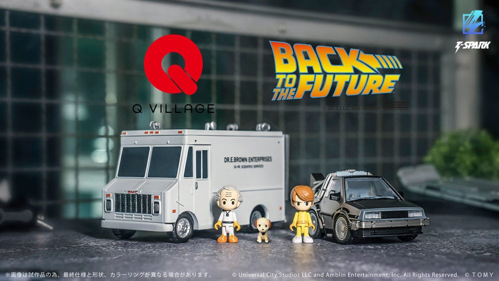 Back to the Future Q-Village Vehicles with mini-figures Time Machine Deluxe Set 9 cm