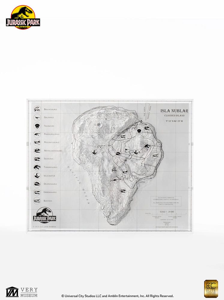 Jurassic Park Topographic Map Isla Nublar