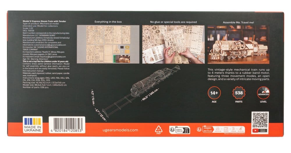 Ugears 3D Wooden Puzzle V-Express Steam Train with Tender