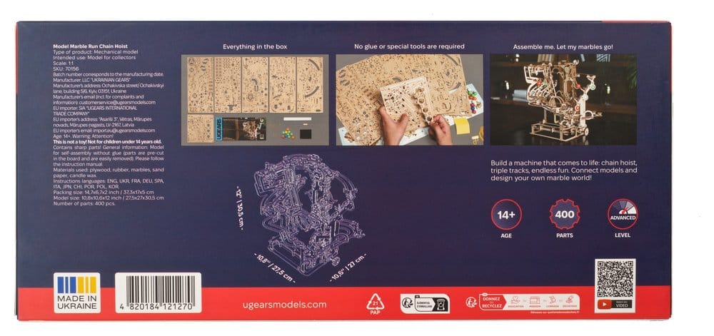 Ugears 3D Wooden Puzzle Marble Run Chain Hoist